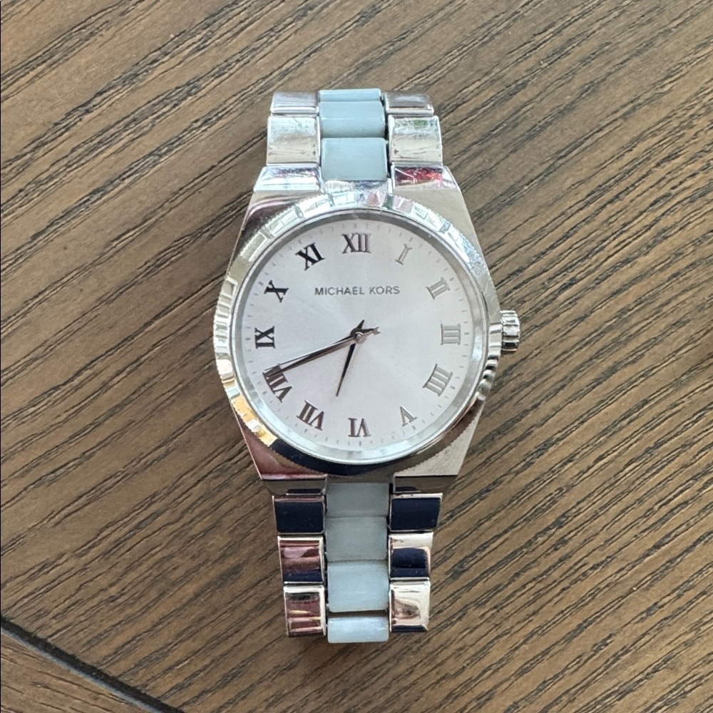 Michael Kors Silver and White Link Bracelet Watch